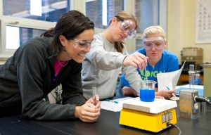 Female chemistry students in lab at Radford University